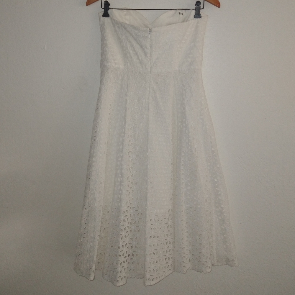 NWT ANN TAYLOR Strapless White Floral Eyelet Midi Dress - Picture 6 of 8